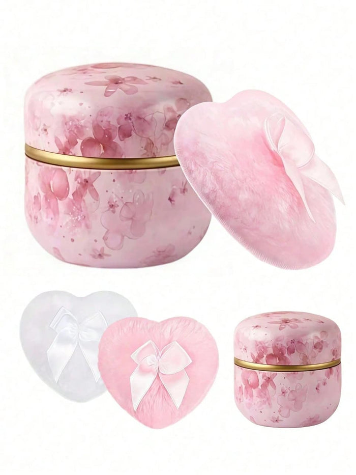 SHEIN Pink Floral Powder Puff Storage Box Set