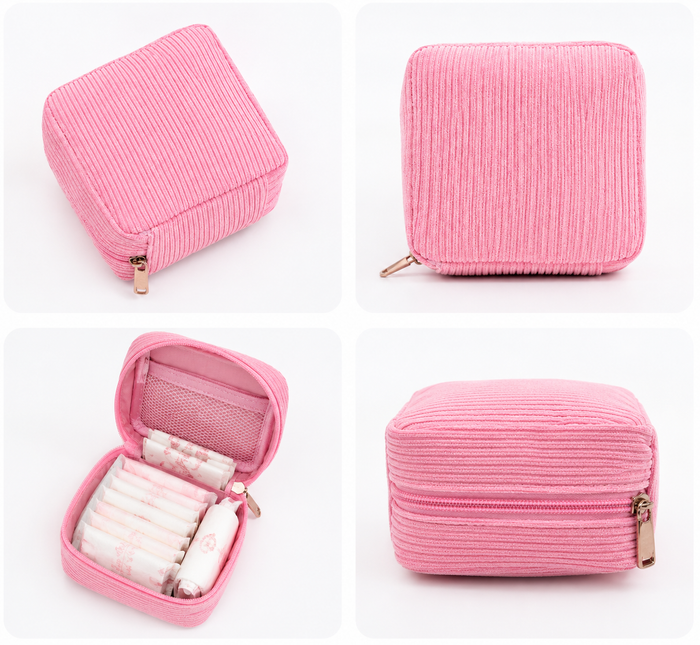 SHEIN Pink Ribbed Square Makeup Bag – Mini Cosmetic Storage Pouch, SHEIN Fast Delivery in 5 Days