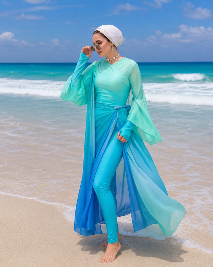 SHEIN Turquoise Modest Swim Set with Pants, Skirt & Cover-Up - SHEIN Fast Delivery in 5 Days