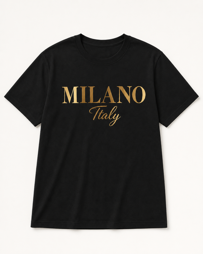SHEIN Unisex Black Milano Italy Graphic T-Shirt
