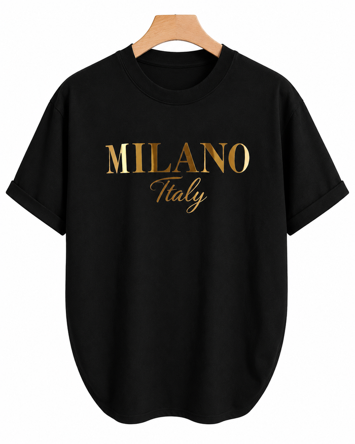 SHEIN Unisex Black Milano Italy Graphic T-Shirt