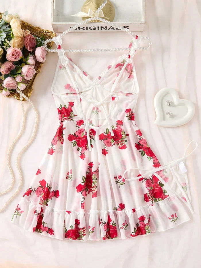 SHEIN White Floral Mesh Cami Nightdress Set - SHEIN Fast Delivery in 5 Days