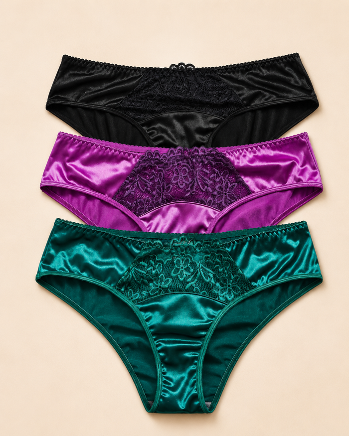 SHEIN Women 3-Pack Satin Lace Panel Panty Set