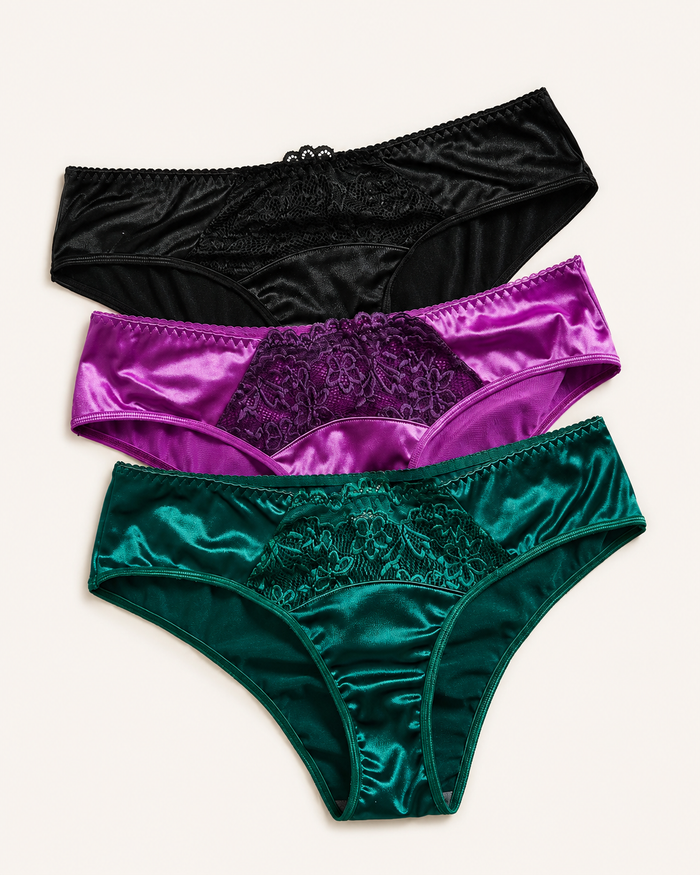 SHEIN Women 3-Pack Satin Lace Panel Panty Set