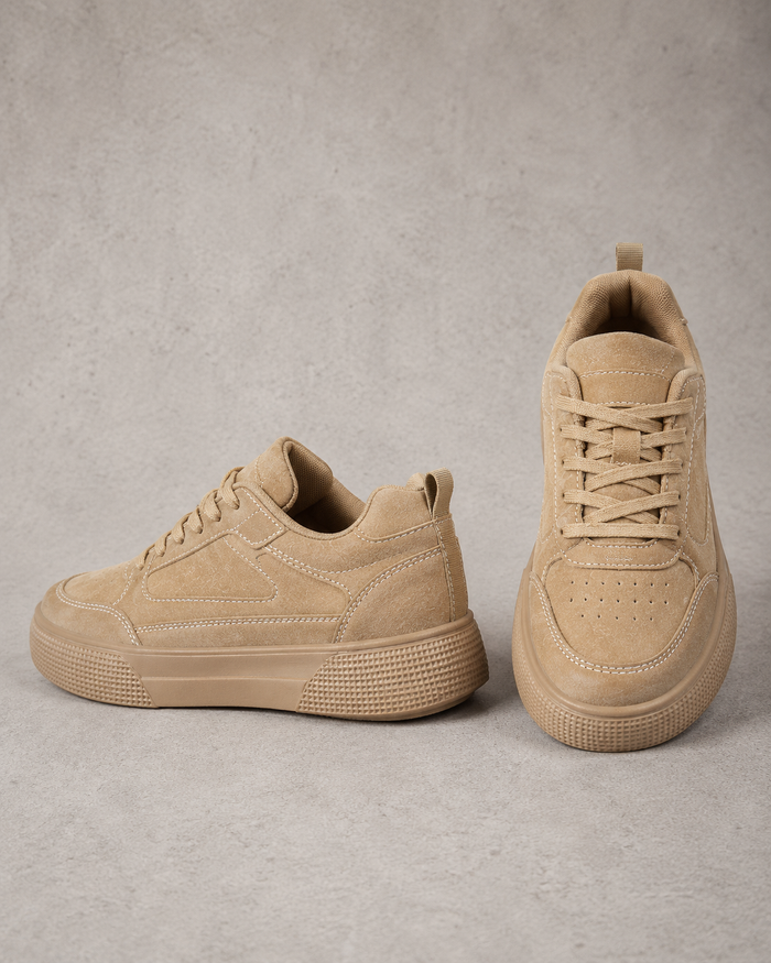 SHEIN Women Beige Suede-Look Platform Lace-Up Sneakers
