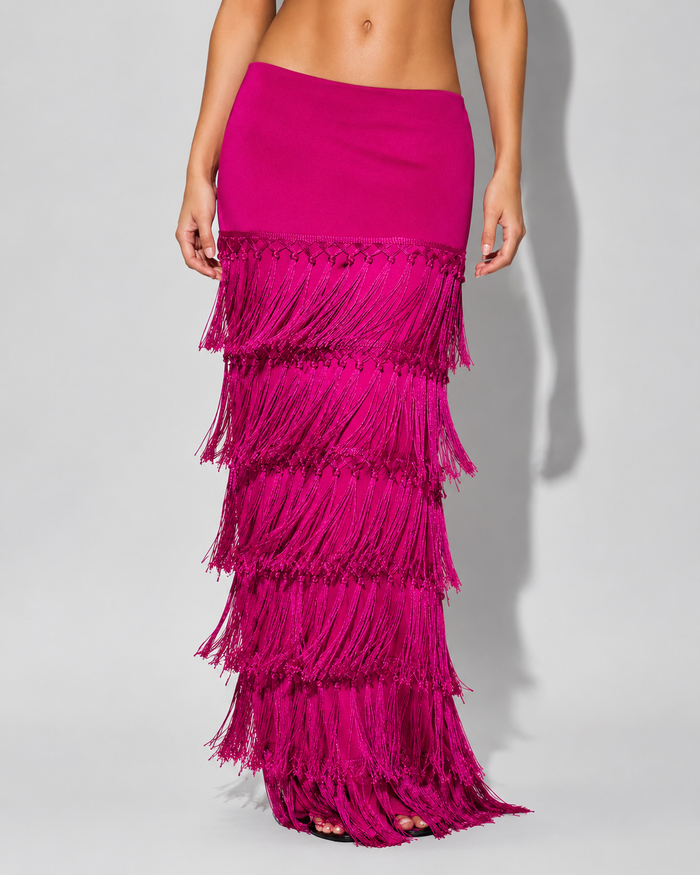SHEIN Women Fuchsia Fringe Maxi Skirt