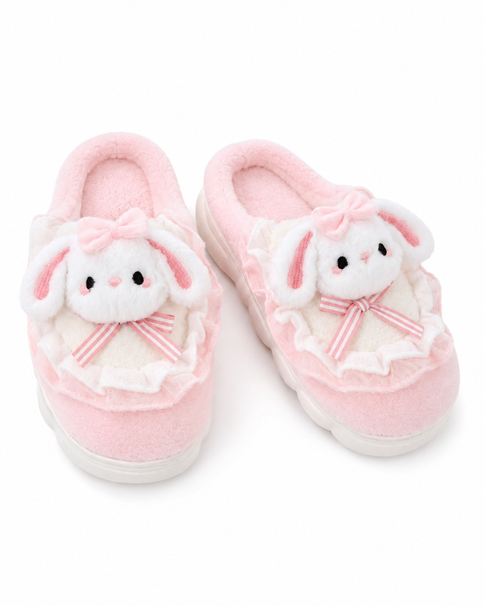 SHEIN Women Pink Bunny Plush Platform Slippers