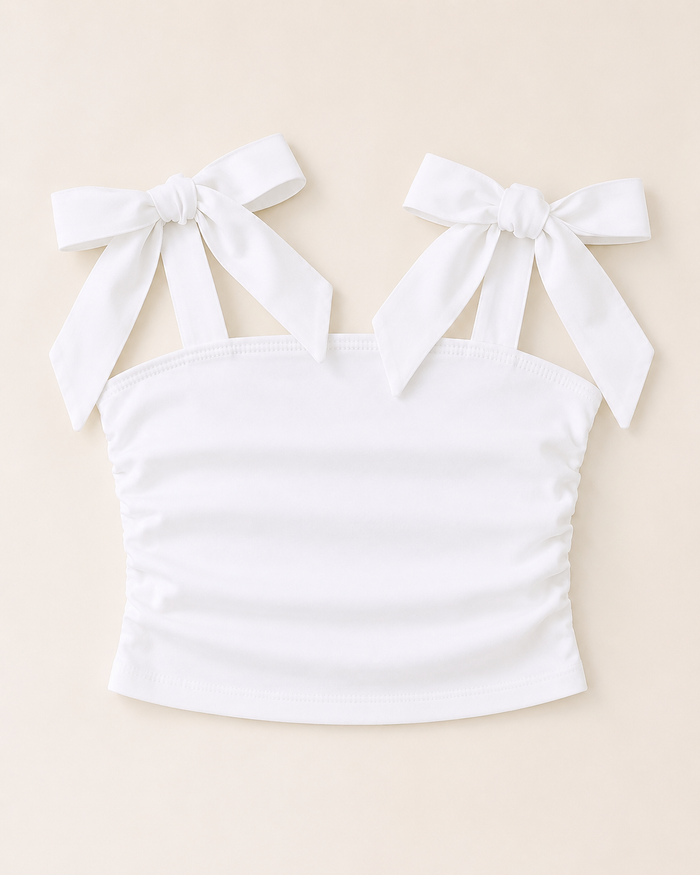 SHEIN Women White Bow Tie Strap Crop Cami Top