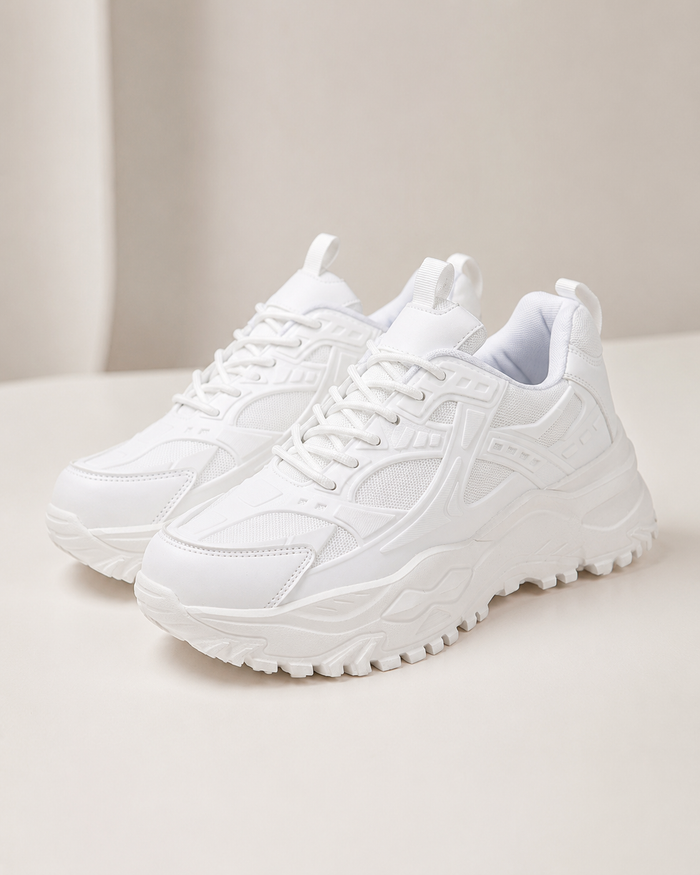 SHEIN Women White Chunky Platform Lace-Up Sneakers