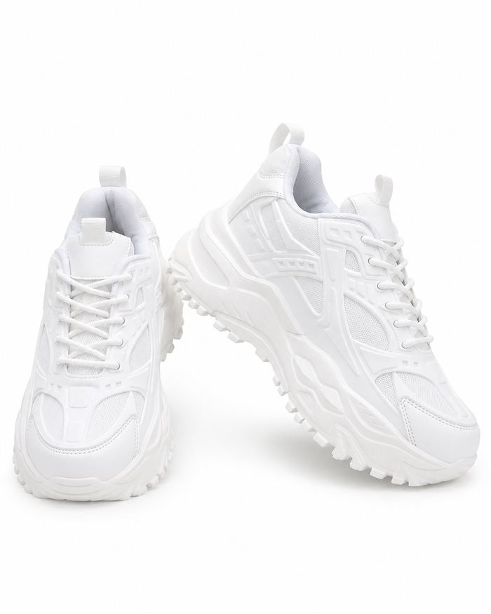 SHEIN Women White Chunky Platform Lace-Up Sneakers