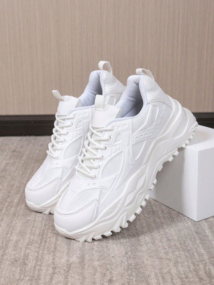 SHEIN Women White Chunky Platform Lace-Up Sneakers