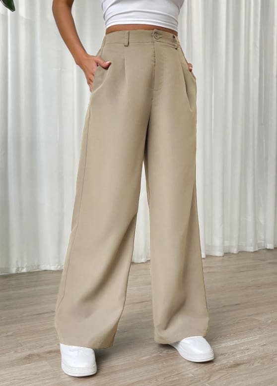 SHEIN Women’s Beige High Waist Wide Leg Pants – Tailored Loose Fit Trousers, SHEIN Fast Delivery in 5 Days