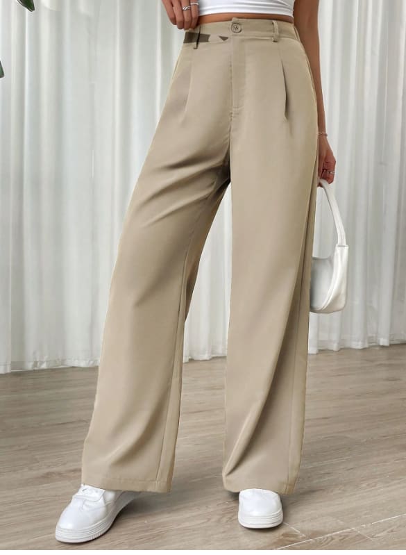 SHEIN Women’s Beige High Waist Wide Leg Pants – Tailored Loose Fit Trousers, SHEIN Fast Delivery in 5 Days