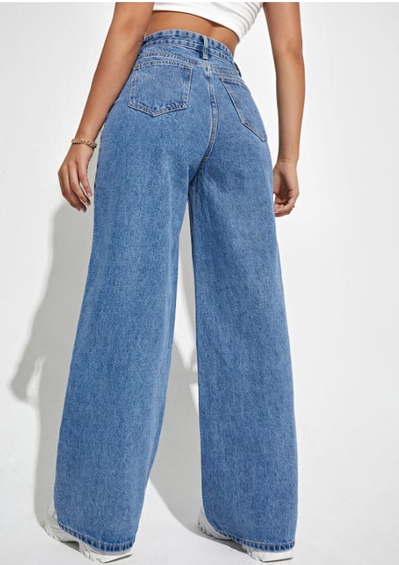 SHEIN Women’s Blue High Waist Wide Leg Jeans – Loose Fit Denim Pants, SHEIN Fast Delivery in 5 Days