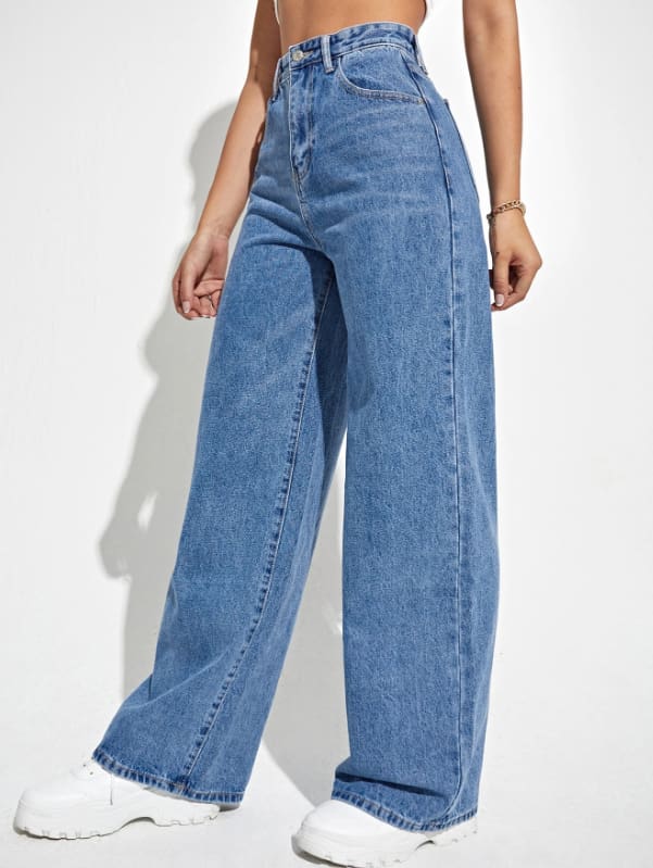SHEIN Women’s Blue High Waist Wide Leg Jeans – Loose Fit Denim Pants, SHEIN Fast Delivery in 5 Days