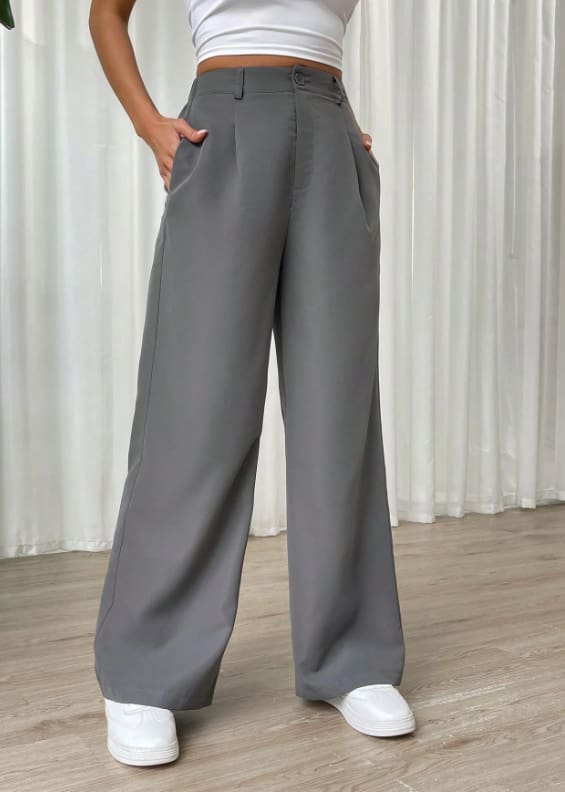 SHEIN Women’s Grey High Waist Wide Leg Pants – Tailored Loose Fit Trousers, SHEIN Fast Delivery in 5 Days