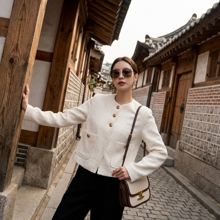 Veste courte élégante avec boutons dorés - Koreanxwear