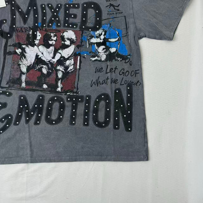 Short-Sleeved Top With Rhinestone Cross Design