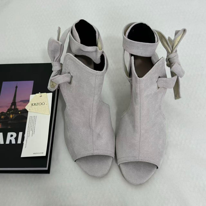 Side-Cutout Lace-Up Block-Heel Sandals