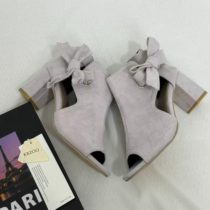 Side-Cutout Lace-Up Block-Heel Sandals