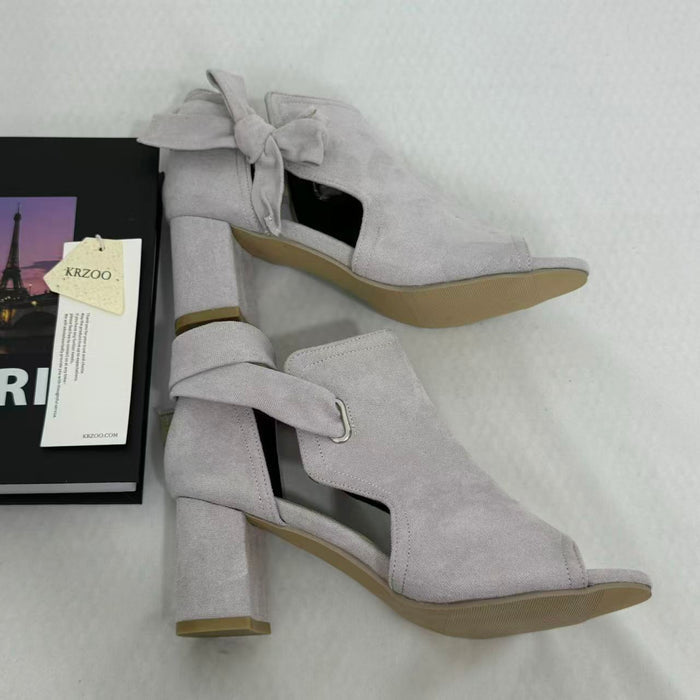 Side-Cutout Lace-Up Block-Heel Sandals