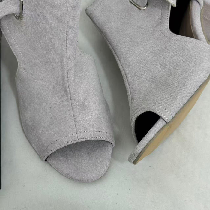 Side-Cutout Lace-Up Block-Heel Sandals