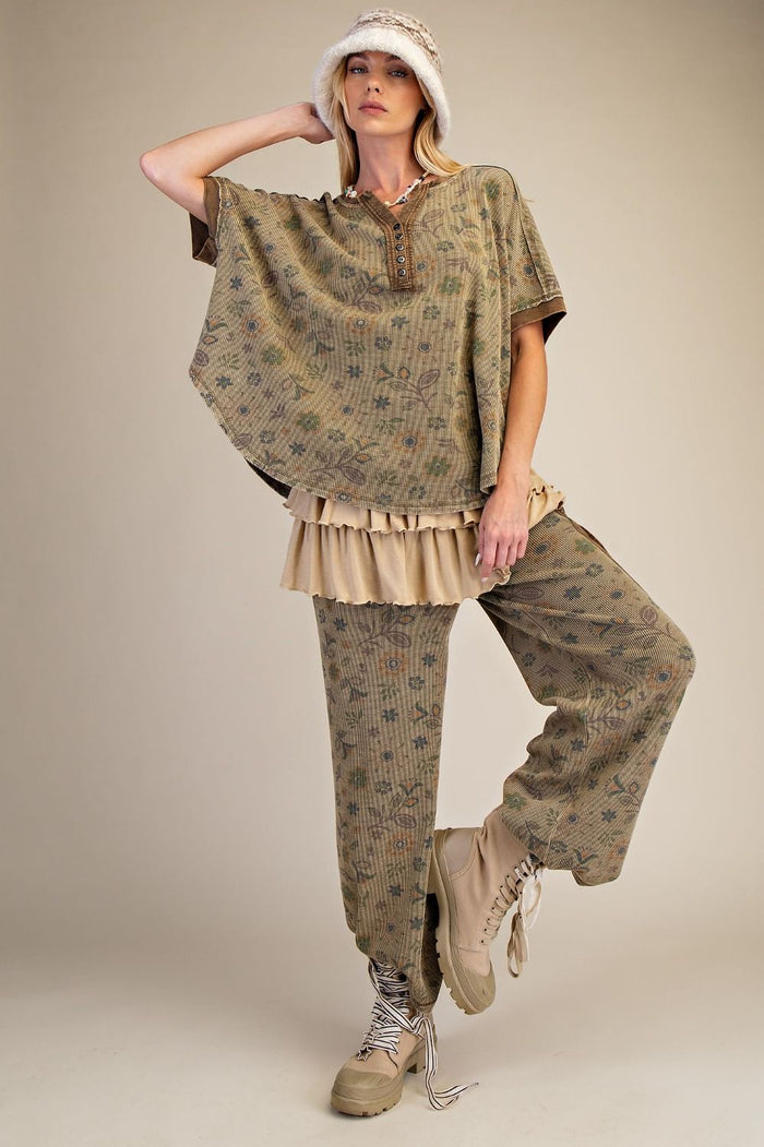 SIGNATURE PRINTED WASHED WAFFLE PANTS