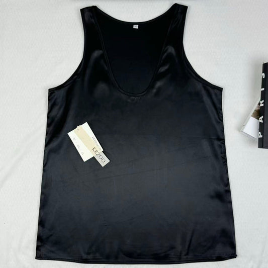 Silk round-neck tank top with straps