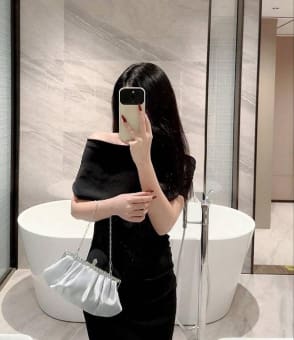 Silver Satin Evening Clutch Bag, Pleated Party Purse with Rhinestone Frame