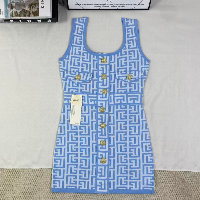 Sleeveless knitted one-piece halter dress