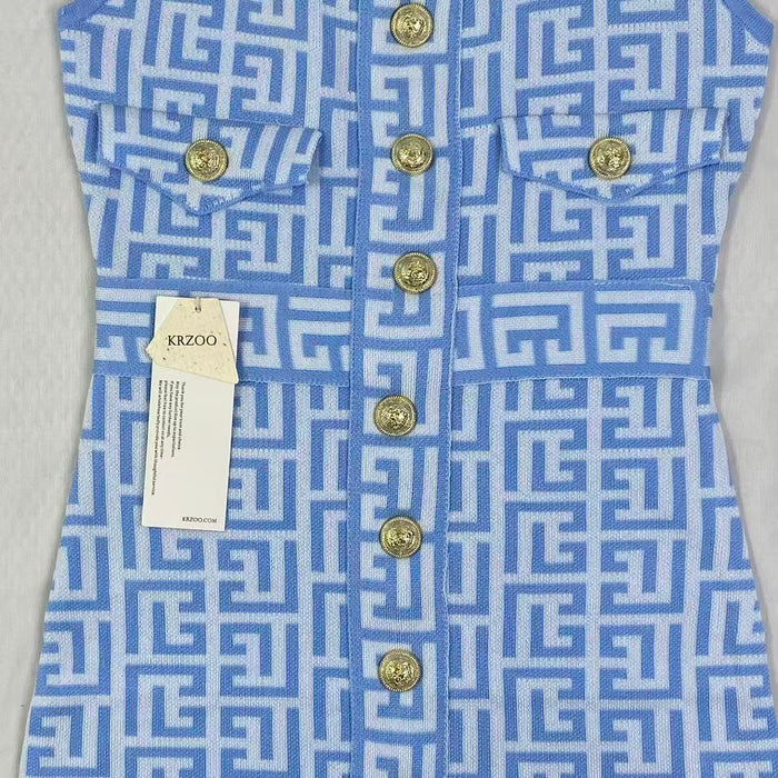 Sleeveless knitted one-piece halter dress