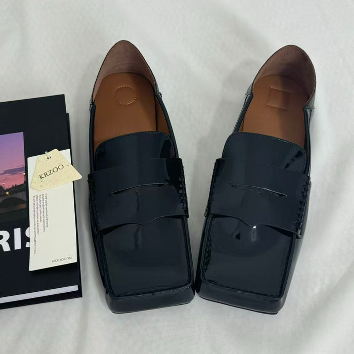 Slip-On Square-Toed Leather Shoes