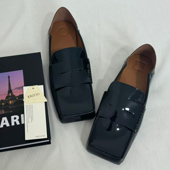 Slip-On Square-Toed Leather Shoes
