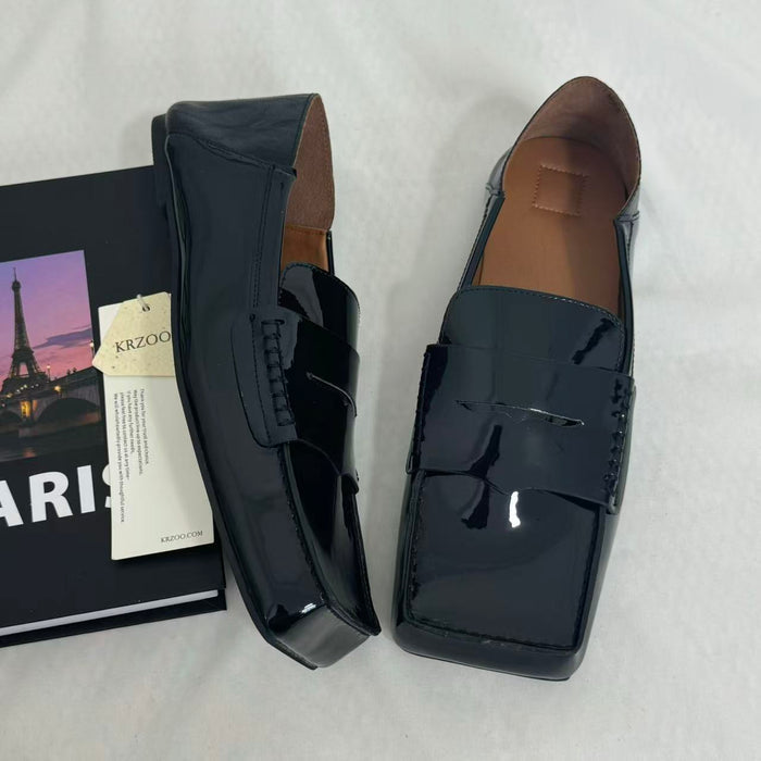 Slip-On Square-Toed Leather Shoes