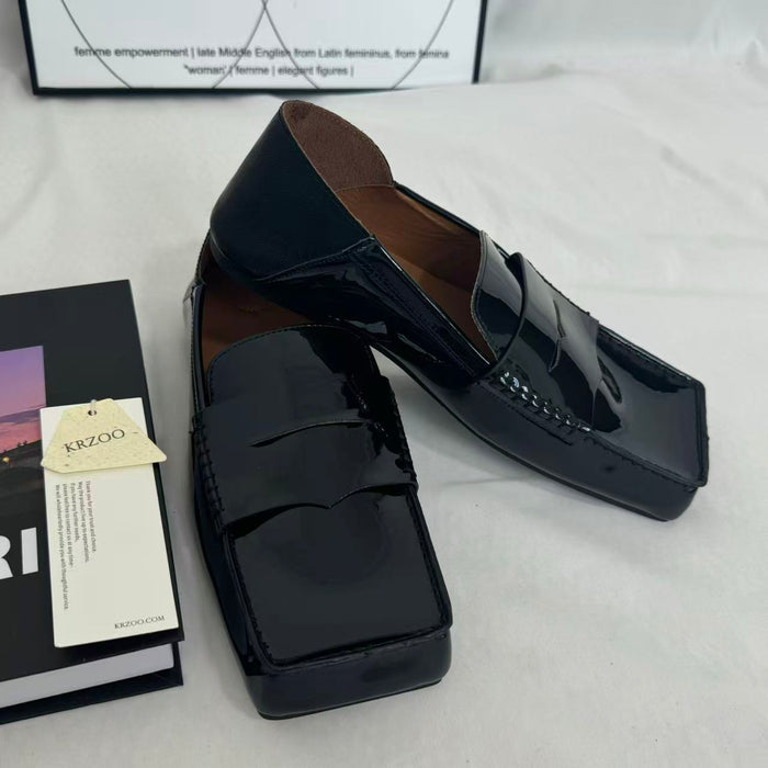 Slip-On Square-Toed Leather Shoes