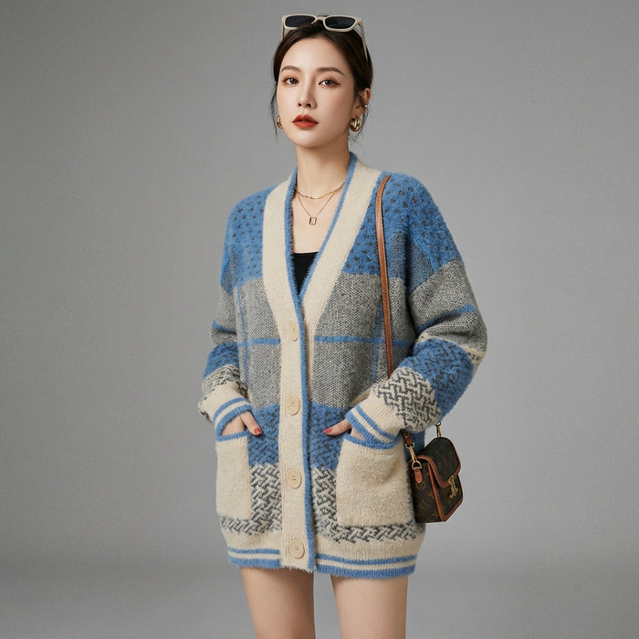 Cardigan en maille douce col V, coupe ample - K-fashion femme - Taille One Size