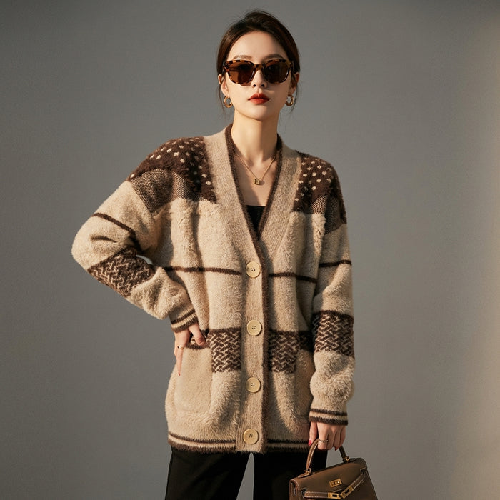 Cardigan en maille douce col V, coupe ample - K-fashion femme - Taille One Size