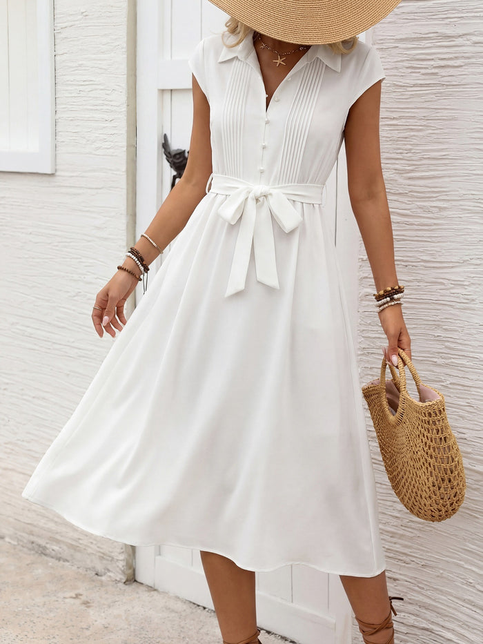 Solid-Color Elegant Collared Dress