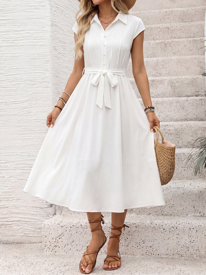 Solid-Color Elegant Collared Dress