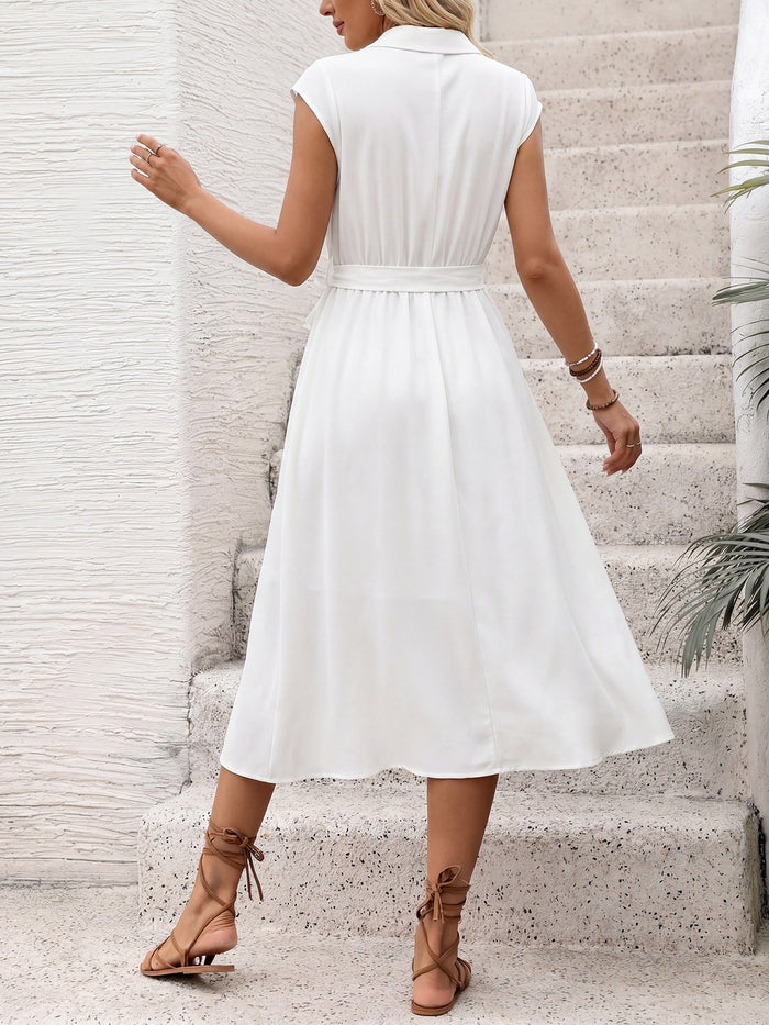 Solid-Color Elegant Collared Dress