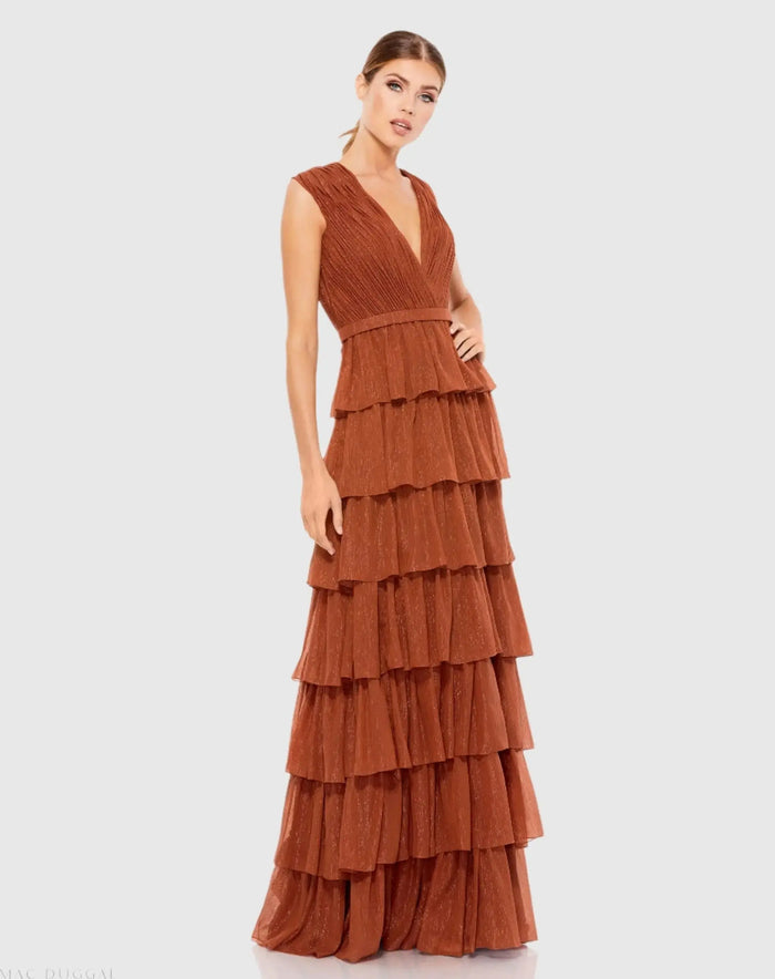 Orange Sparkly Ruffle Layered Gown - Ieena for Mac Duggal