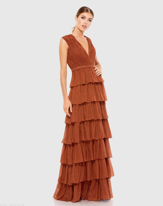 Orange Sparkly Ruffle Layered Gown - Ieena for Mac Duggal