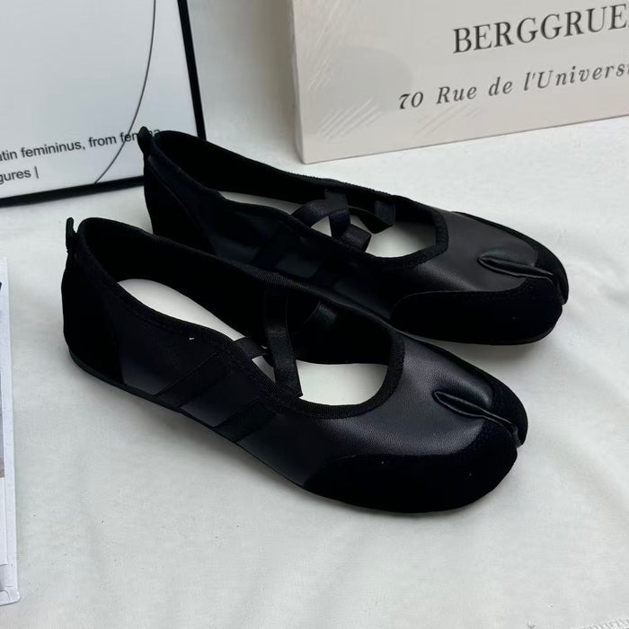 Split-toe crossover flat shoes