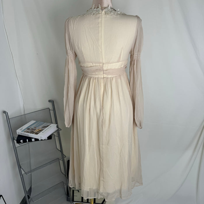 Square-Neck Long-Sleeve Chiffon Dress