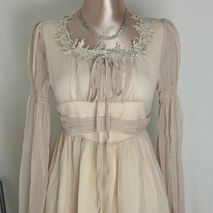Square-Neck Long-Sleeve Chiffon Dress