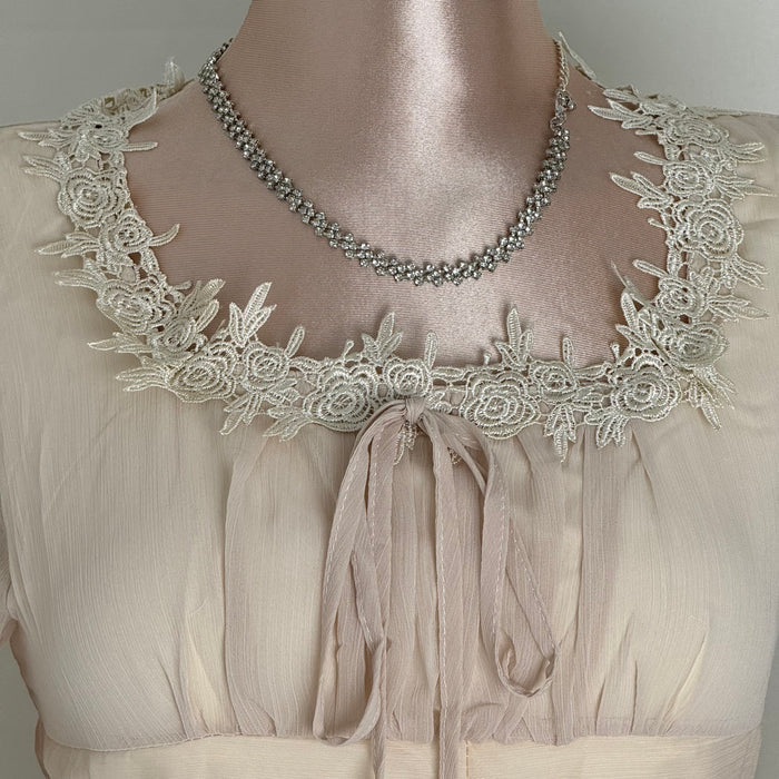 Square-Neck Long-Sleeve Chiffon Dress