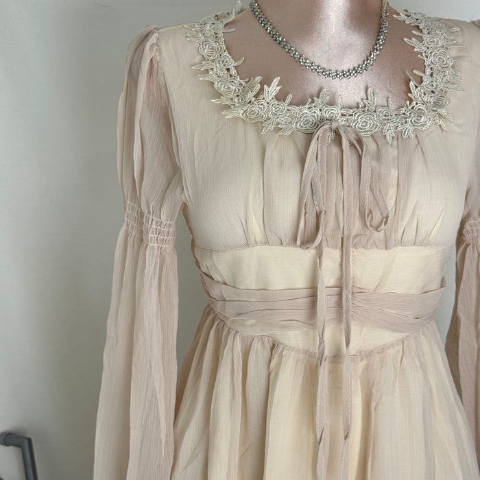 Square-Neck Long-Sleeve Chiffon Dress