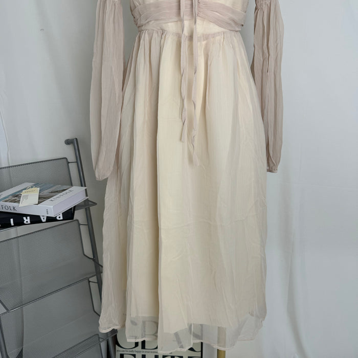 Square-Neck Long-Sleeve Chiffon Dress