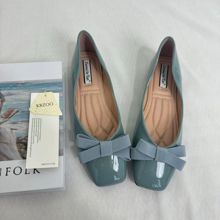 Square-Toe Bow-Accented Low-Cut Flats