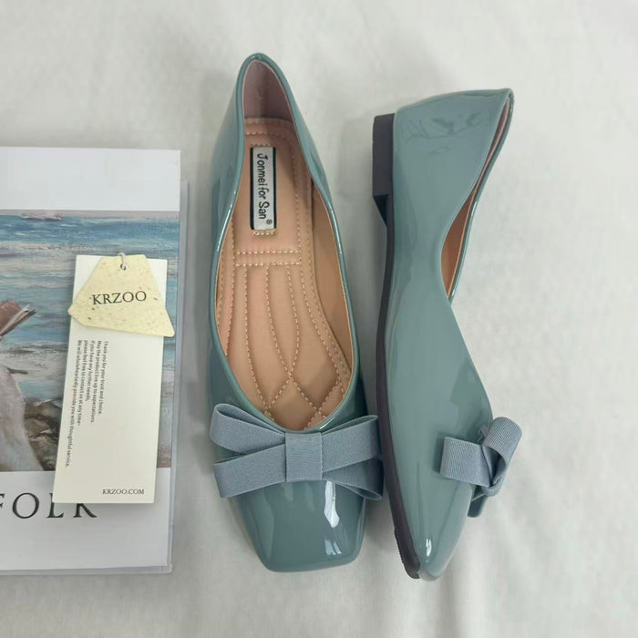 Square-Toe Bow-Accented Low-Cut Flats